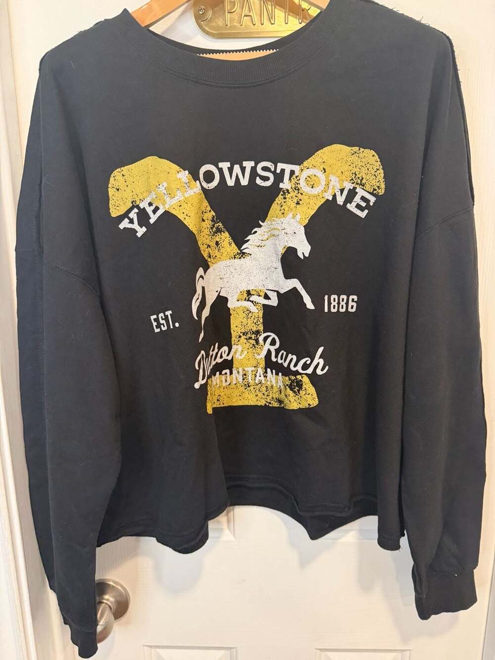 Juniors' Yellowstone Cowboy Riding Logo Slouchy Terry Pullover,